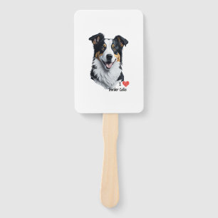 Border Collie face (with I Love text) Hand Fan