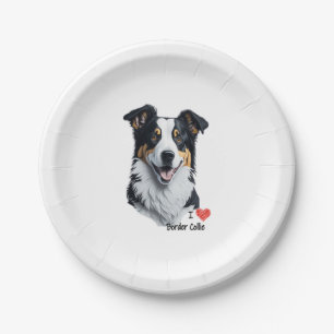 Border Collie face (with I Love text) Paper Plates