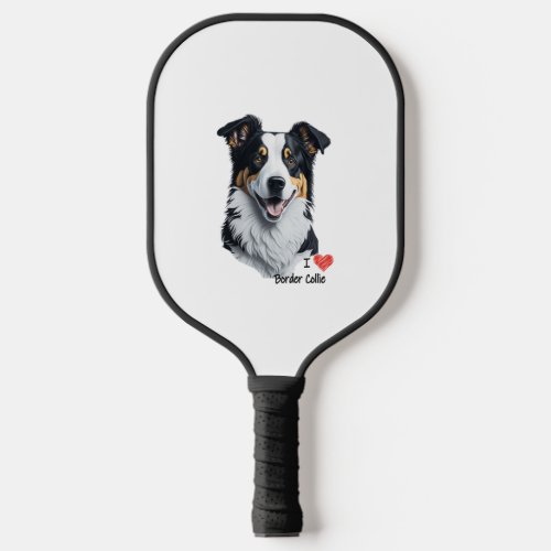 Border Collie face with I Love text Pickleball Paddle