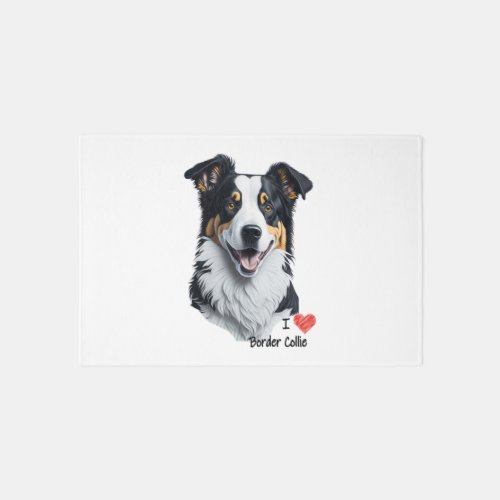Border Collie face with I Love text Rug