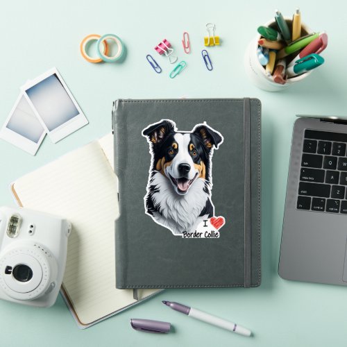 Border Collie face with I Love text Sticker