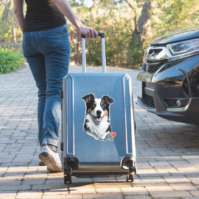 Border Collie face (with I Love text) Sticker (Suitcase Insitu)