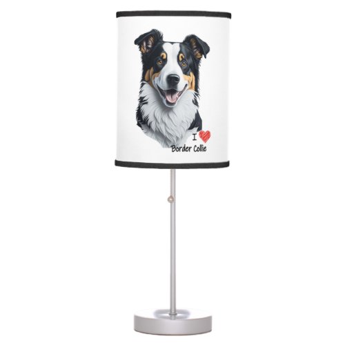 Border Collie face with I Love text Table Lamp