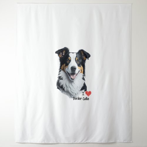 Border Collie face with I Love text Tapestry