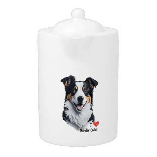 Border Collie face with I Love text Teapot