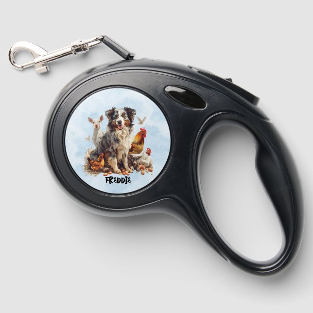 Border Collie Farm Retractable Dog Leash (Front)
