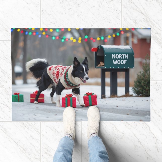 Border Collie Festive Holiday Christmas  Doormat (Indoor)