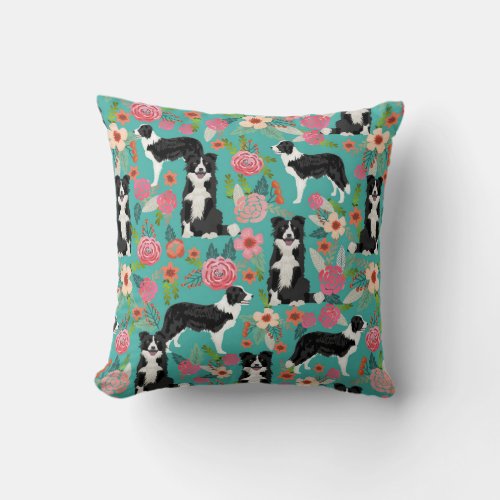 Border Collie Floral Dog Pillow