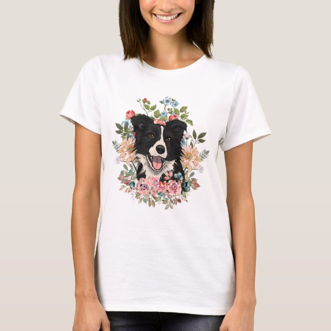 Border collie floral T-Shirt (Front)