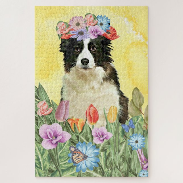 Border Collie Flowers Jigsaw Puzzle (Vertical)
