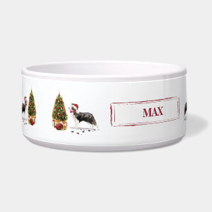 Border Collie Funny Christmas Dog with Tree Bowl