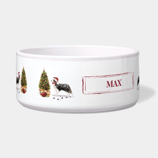 Border Collie Funny Christmas Dog with Tree Bowl (Left)