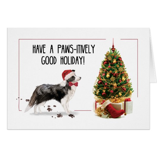 Border Collie Funny Christmas Dog with Tree Cards (Front Horizontal)