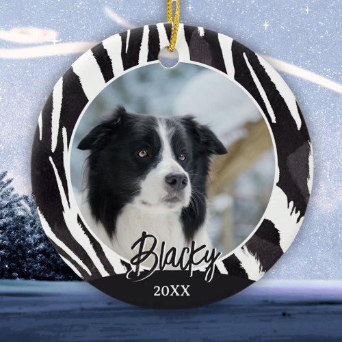 Border Collie Fur Pattern Photo Christmas  Ceramic Ornament