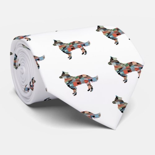 Border Collie Geometric Silhouette Plaid Tie