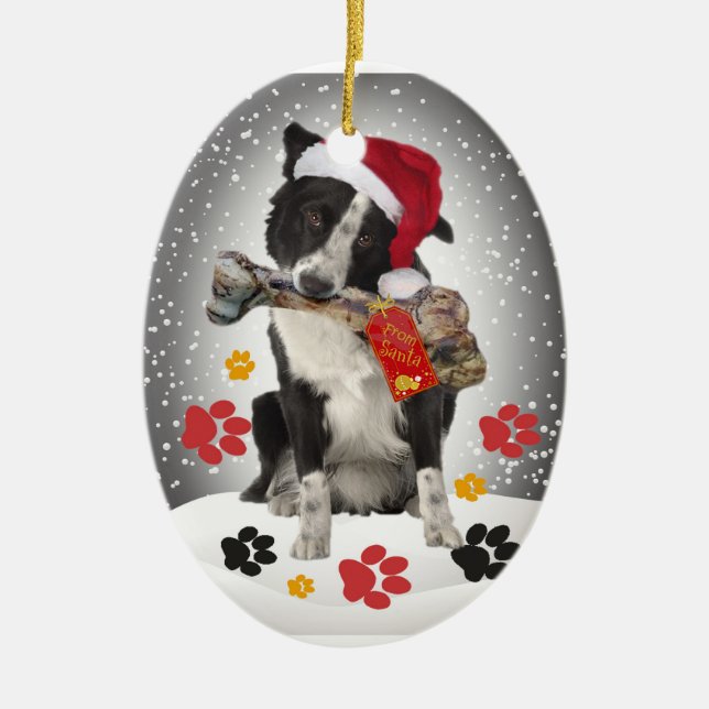 Border Collie Gift From Santa Christmas Ornament (Front)