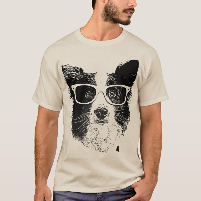 Border collie glasses to hipster Dog T-Shirt (Front)