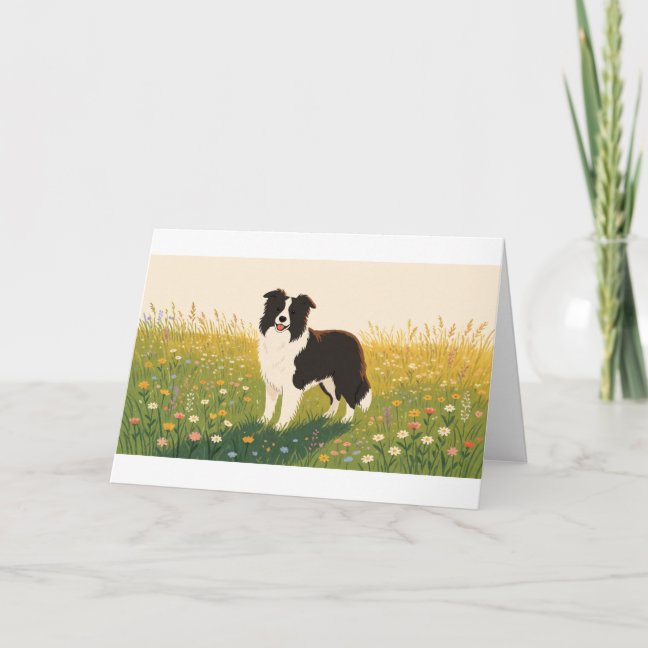 Border Collie Golden Hour Meadow Greeting Card