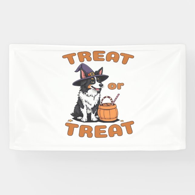 Border Collie Halloween Dog Costume “Treat or Trea Banner (Horizontal)