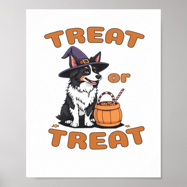 Border Collie Halloween Dog Costume “Treat or Trea Poster (Front)