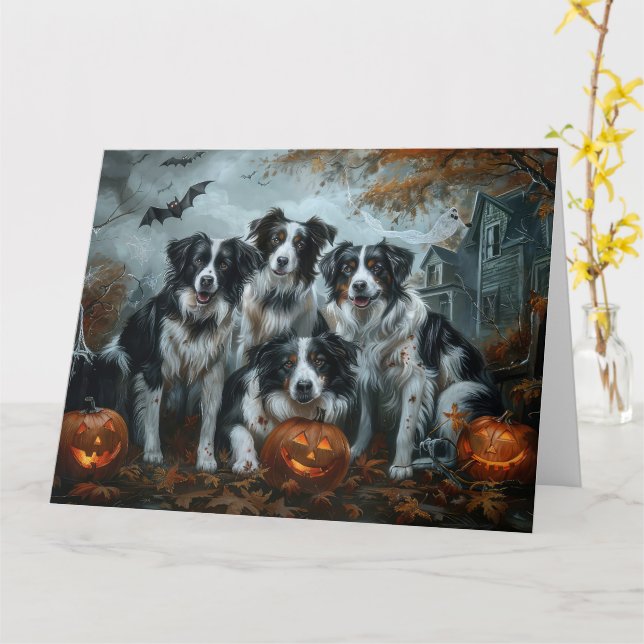 Border Collie Halloween Night Doggy Delight  Card (Yellow Flower)