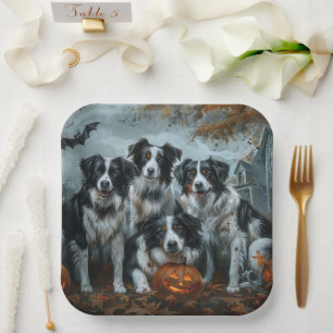 Border Collie Halloween Night Doggy Delight Paper Plates