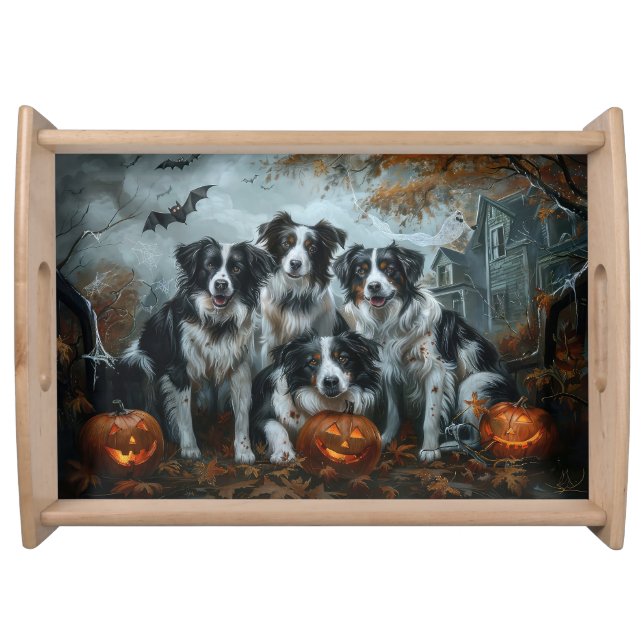 Border Collie Halloween Night Doggy Delight  Serving Tray (Front)