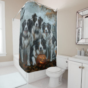 Border Collie Halloween Night Doggy Delight Shower Curtain