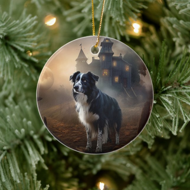 Border Collie Halloween Scary  Ceramic Ornament (Tree)