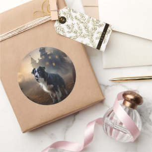 Border Collie Halloween Scary Classic Round Sticker