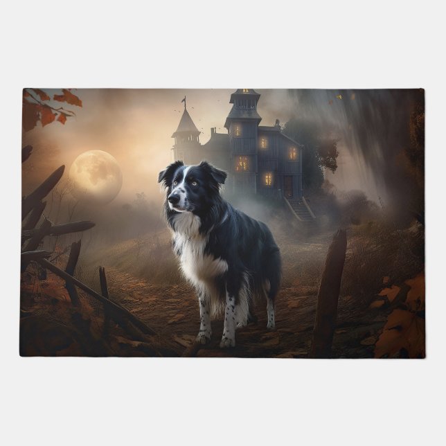 Border Collie Halloween Scary  Doormat (Front)