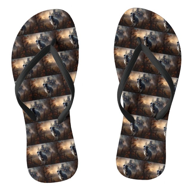 Border Collie Halloween Scary  Flip Flops (Footbed)