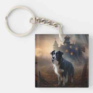 Border Collie Halloween Scary Keychain