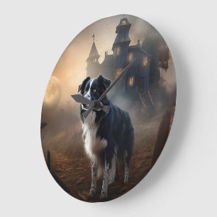 Border Collie Halloween Scary Large Clock