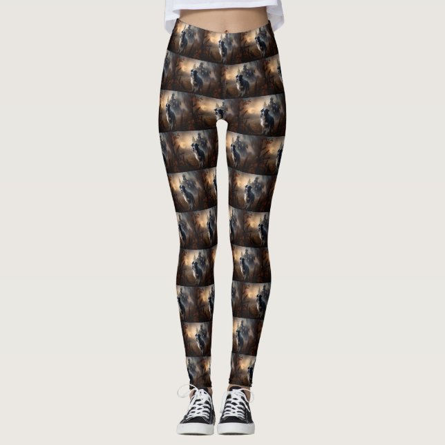 Border Collie Halloween Scary  Leggings (Front)