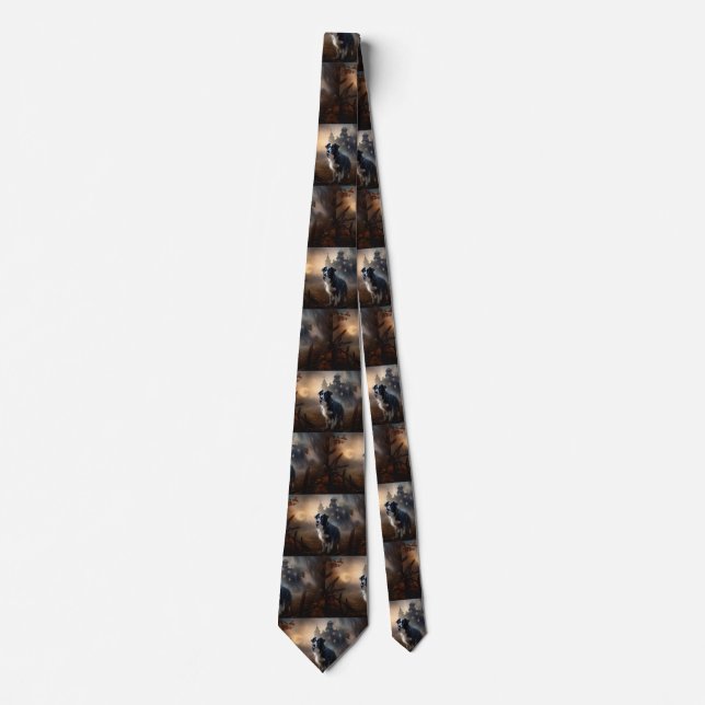 Border Collie Halloween Scary  Neck Tie (Front)