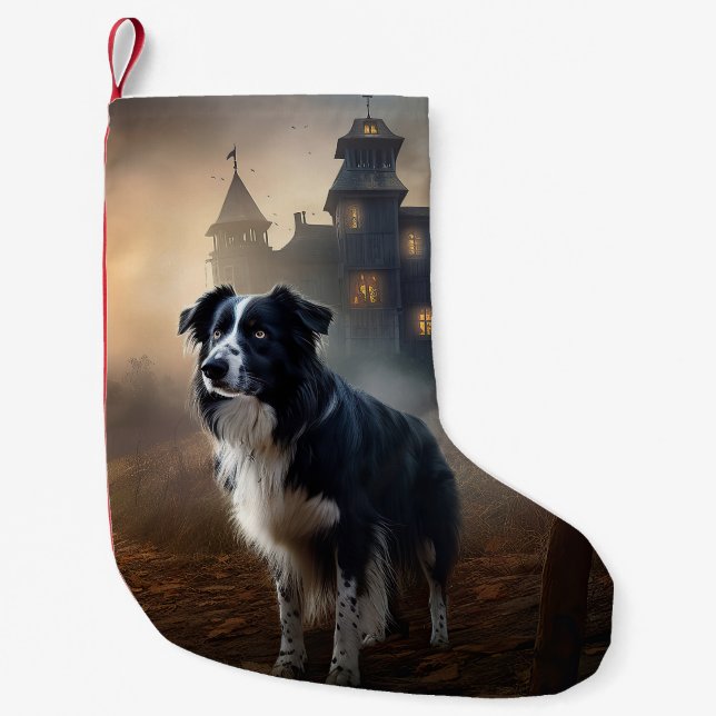 Border Collie Halloween Scary  Small Christmas Stocking (Front)
