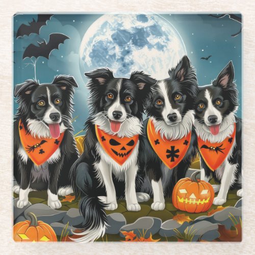 Border Collie Halloween Spooky Glass Coaster