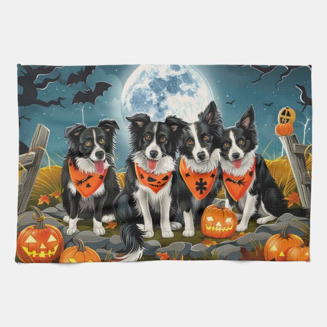 Border Collie Halloween Spooky Kitchen Towel (Horizontal)