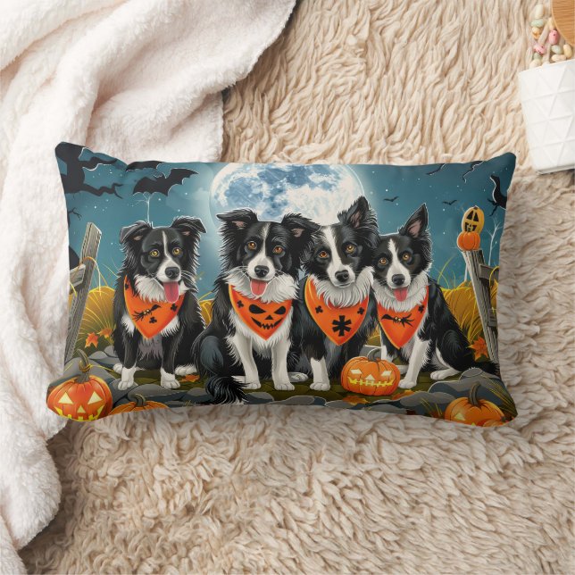 Border Collie Halloween Spooky Lumbar Pillow (Blanket)