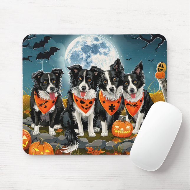 Border Collie Halloween Spooky Mouse Pad (With Mouse)