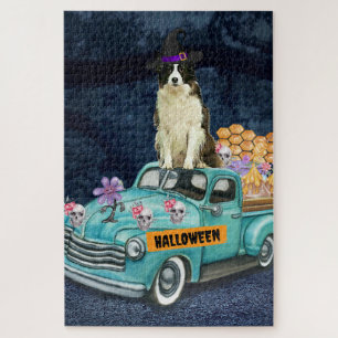 Border Collie Halloween Truck Scary Night Jigsaw Puzzle