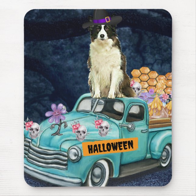 Border Collie Halloween Truck Scary Night Mouse Pad (Front)
