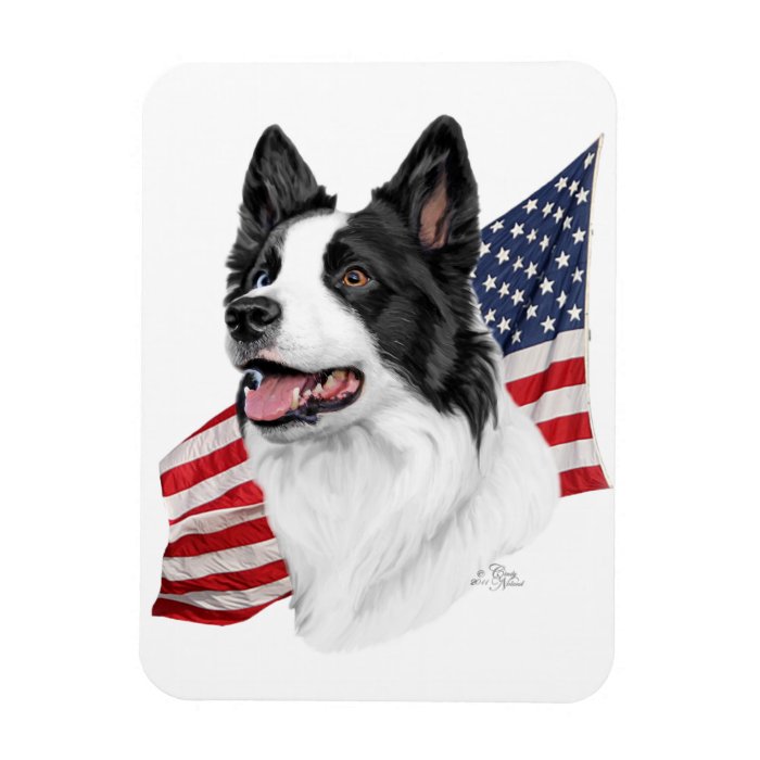 Border Collie head with Flag magnet