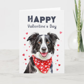 Border Collie Heart Bandana Happy Valentine's Day Holiday Card