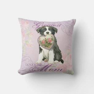 Border Collie Heart Mom Throw Pillow