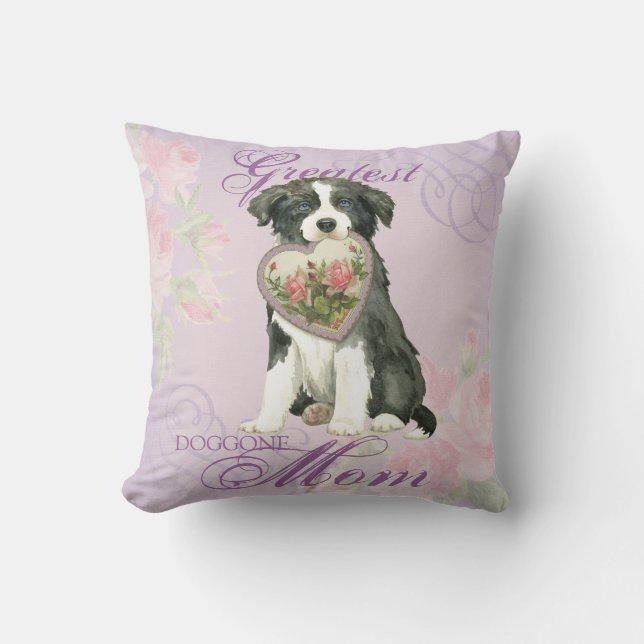 Border Collie Heart Mom Throw Pillow (Front)