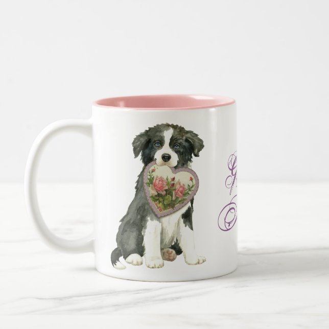 Border Collie Heart Mom Two-Tone Coffee Mug (Left)