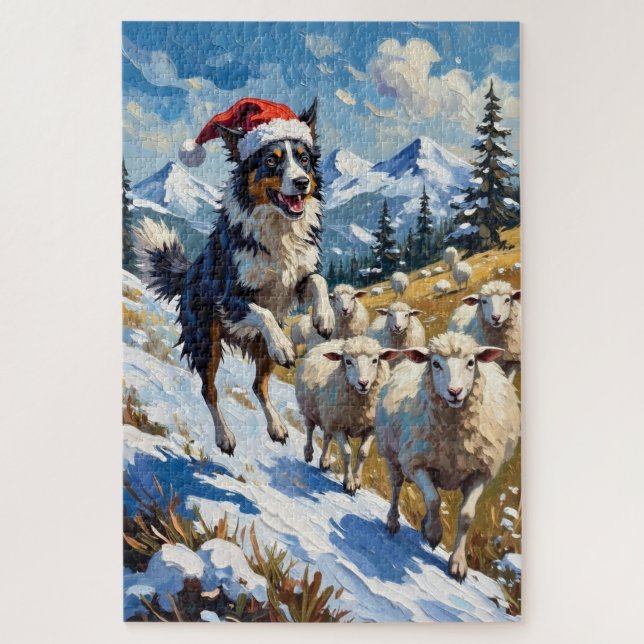 Border Collie Herding Christmas Snowballs Hat Jigsaw Puzzle (Vertical)