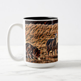 Border Collie Herding Sheep "Holding a Single" Two-Tone Coffee Mug